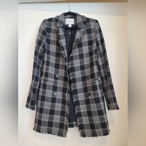 Carolina Belle Fringe Hem Plaid Jacket Medium